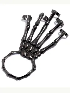 Punk Skull Hand Bone Ring Bracelet Set, Fashionable Unique Design, Versatile Five Finger Jewelry, New Style, Gothic Jewelry