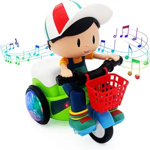 Baby Toddler Electric Tricycle Toy Cartoon Motorcycle Vehicle Stunt Performance, Music, Luminous Lights, Kids Birthday Gifts (Boy)