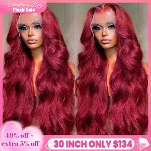 Bling Hair Burgundy 99j Red 13x6 13x4 Body Wave Transparent Hd Lace Front Wigs Human Hair 99j Burgundy Red Wig for Women with Baby Hair 180 Density TikTokShopHolidayHaul