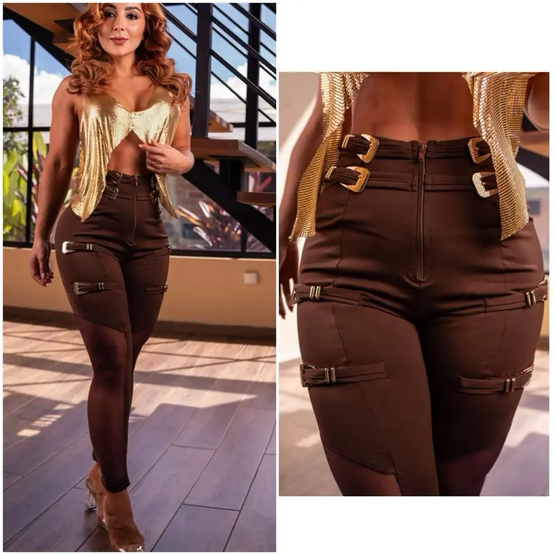 Leggins Correa transparencia cafe