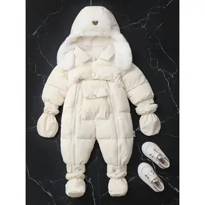 NewInfant and Toddler Fleece-Lined Thickened Bodysuit, Children's Warm Winter Climbing Suit with Zipper Closure Hooded Snowsuit