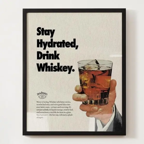 Vintage Whiskey Print, Dark Humor Bar Art, Retro Liquor Wall Decor, Funny Drinking Poster, Mid-Century Digital Download, Jack Daniels Whisky Aesthetic Canvas Poster UNFRAMED AESTHETIC CANVAS POSTER