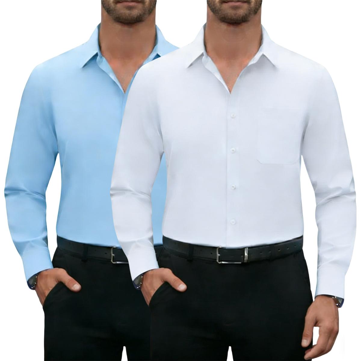 2-Pack Men's Long Sleeve Shirt Business Professional Dress Casual Shirt, Lightweight Polyester Fabric, Casual Dress Compatible, Versatile Style, Exquisite Style, Smooth Texture