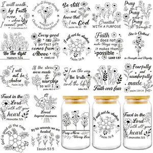 Transfer UV DTF Decal - 20 Sheets Christian Verse UV DTF Cup Wraps for 16 20 40 Coffee Mug, God Verse Motivational Quotes Transfer Stickers Gifts