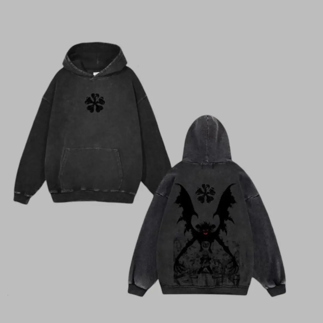 Black Clover Oversized Hoodie – Asta Design in Washed Retro Look