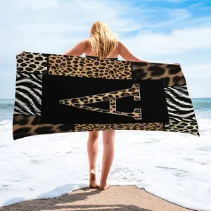 Luxe Animal Print Letter A-Z Beach Towel, Leopard Zebra Patchwork Pool Towel, Wild Safari Camping Towel, Soft Absorbent Bath Towel Blanket for Women Teens Girls, All-Purpose Towel for Travel Swimming Vacation