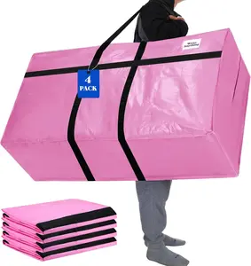 4 Pack 69 Gallon Extra Large Moving Bags XXL Heavy Duty Storage Bag with Strong Zipper Handle Jumbo Big Tote Box Foldable for College Dorm Travel Clothes Duffle Blanket Pillow(Pink)