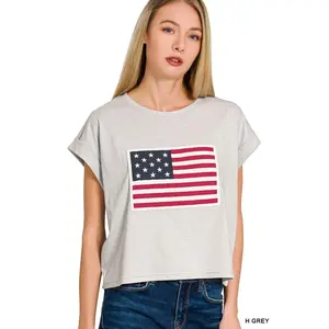 Zenana Round Neck Short Sleeve American Flag T-Shirt