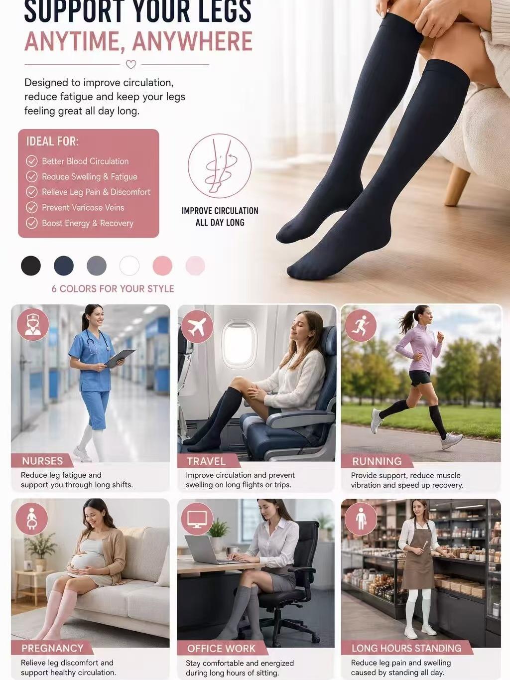 6-Pack Compression Socks — All-Day Support & Comfort!
