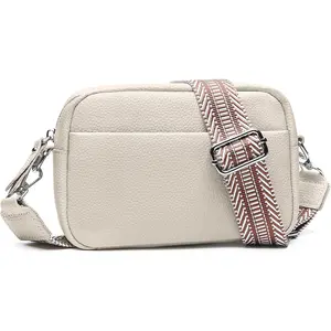 Small Crossbody Bags for Women Genuine Leather, Guitar Strap Shoulder Handbag Purse Camera Bag with Rfid Card Slots, Beige