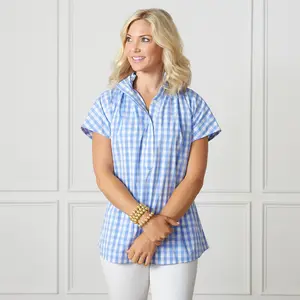 Emily Gingham Top Light Blue
