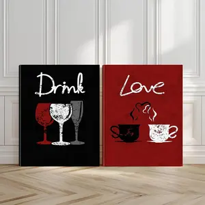 2pcs Love Quotes Wall Art, Coffee Break Poster, Dark Aesthetic Art Prints, Romantic Vibes Home Decor, Modern Wall Paintings, Minimalist Canvas Posters Wall Arts, Decor for Living Room, Restaurant, Kitchen, Bedroom, Housewarming Gift, With Frame