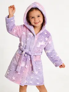 Kids Girls Robe  Soft & Comfortable  Casual  Long Sleeve Flannel Bathrobe
