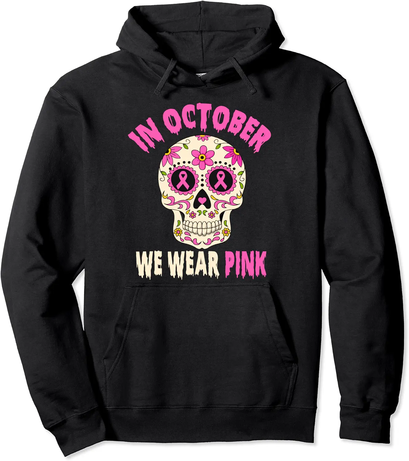 In October We Wear Pink Breast Cancer Sugar Skull Women Boys Pullover Hoodie - Emilyschwe Shop 48B0BVL72SHC