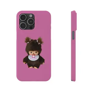 Kawaii Baby Brown Baby Monchichi Trinket Plush iPhone Case | Pink, Cute Plush Character Suitable for iPhone 17-11 Pro Max/Plus and  Samsung Galaxy S23-25