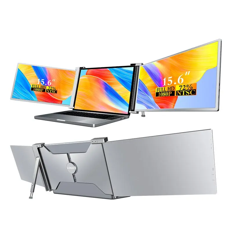 15.6" Portable Laptop Monitor Extender, Second Monitor for 15.6"-17.3" USB-C Laptops, 1080P FHD IPS Triple Screen, Plug & Play Work Accessories, Full-Function USB-C/Thunderbolt 3/4/HDMI Compatible for Travel