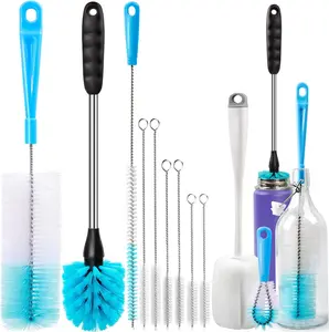 11 pcs Bottle Brush Tube Cleaning Lab Set with Long Handle, Cup Cleaner for Washing Narrow Neck Beer Wine Decanter Pipes Lids Sinks Cap Covers, White