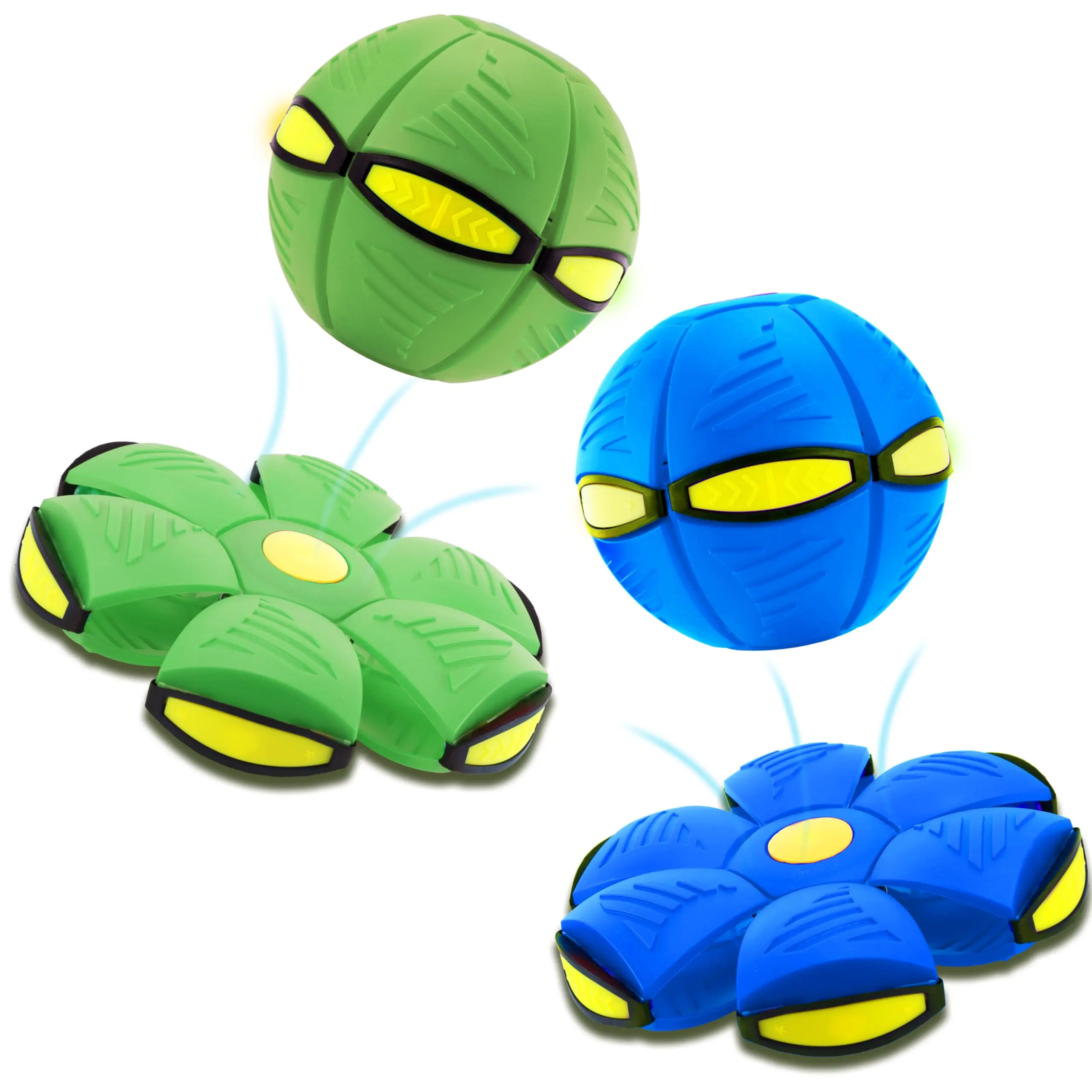 Magic Metaball 2PCS Pop-Up Flying Saucer Ball with 6 LED Lights, Transforming Bouncing Ball Toy, Soft EVA Interactive Outdoor Toss Catch Disc Game for Kids, Families, Adults, Backyard, Beach & Park