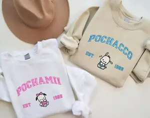 Pochacco and Pochamii Embroidered Sweatshirt, Cartoon Couple Shirts, Trending Crewneck, Valentine Gift, Valentine Couple ECT022.EH482 Comfort Soft Womenswear Birthday Clothing Cotton Embroidery