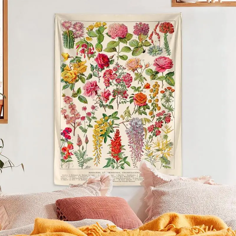 1 Piece Floral Wall Tapestry, Home Decor Hanging Aesthetic Bohemian Wall Hanging Tapestry, Wall Art Decoration for Living Room Dorm Bedroom Decor