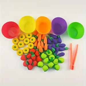 Funny Color Sorting Toy Kit (50pcs/set), Colorful Vegetable Counting Sorting Toy, Fine Motor Skills Develop Toy, Reusable, Visual Learning Tools, Math Learning Tools