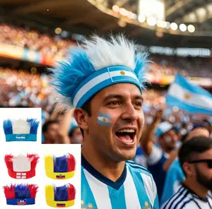 Soccer fans Wig Hair Headband Blue White Headband Wig for Women Men Sports Football Halloween Costume Cosplay and Party,2026 Sports Fan Faux Hair Headband, Flag Color Style, Unisex for Men Women, Ideal for Stadium Events & Themed Parties