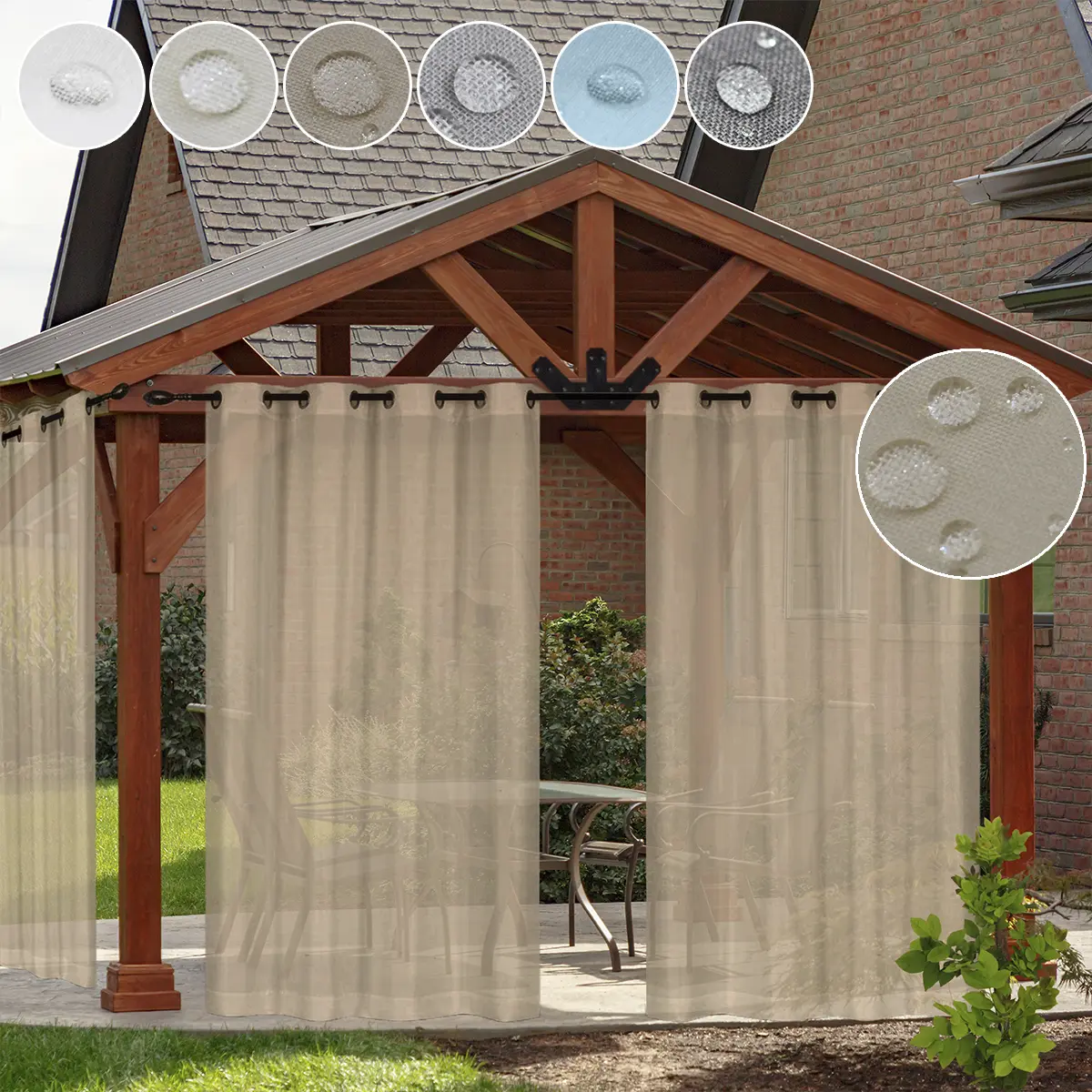 BTTO Modern Outdoor Voile Sheer Curtain Single Panel - 52"x84"/132cmx213cm, 100% Polyester, Waterproof, Breathable, Cordless, Durable, Flat Weave, Easy Care, Low Iron, Do Not Bleach, 6 for Your Choice, Sheer Privacy Drapes for Porch, Patio