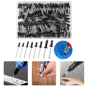 240Pcs Aluminium Blind Rivets with Large Flange, 8 Sizes Blind Rivets Assortment - M3.2, M4, M4.8, Pop Rivets with Flat Head Pop Rivets Assortment with For Metal Wood Plastic