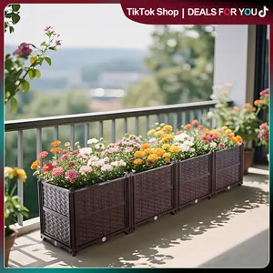Raised Garden Bed Plastic Planters for Outdoor Plants Box Kits for Garden Patio Deck Balcony with Drainage Holes to Planting Flowers,Vegetables,Tomato and Herbs