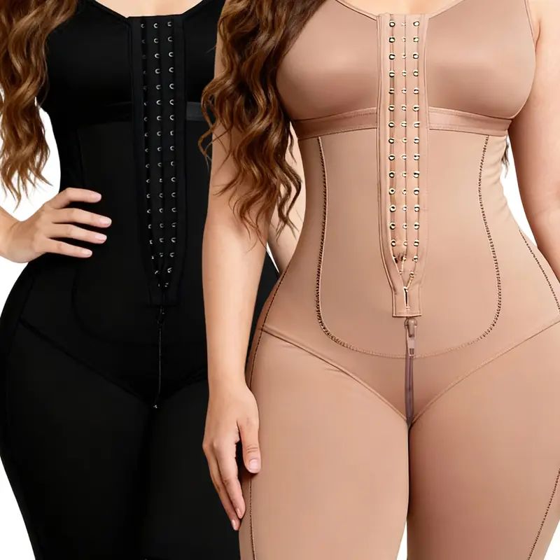 ZGQNBelle Women's Colombian Nylon Blend Faja Body Shaper - Post-Surgery Compression Support, Tummy Control, Butt Lifting, Double Layer Spiral Bone Waist Trainer, Body Contouring Belly Binder, Zippered Front Full Corset (2XL, 3XL Options)