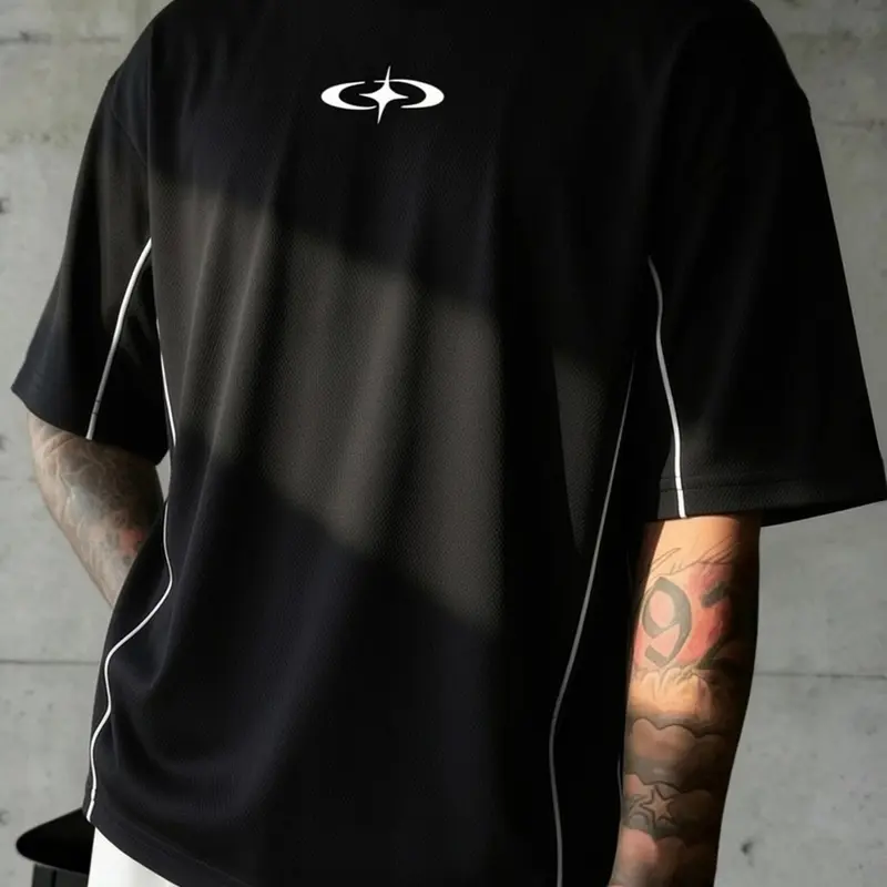 Men's Symbol Line Print T-Shirt Top, Y2K Streetwear Style, Loose-Fit Short Sleeve Casual Tee for Everyday Wear