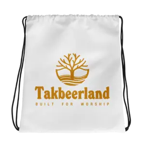 BAG Drawstring - TAKBEERLAND FULL LOGO (Centered/Medium) - White/Gold