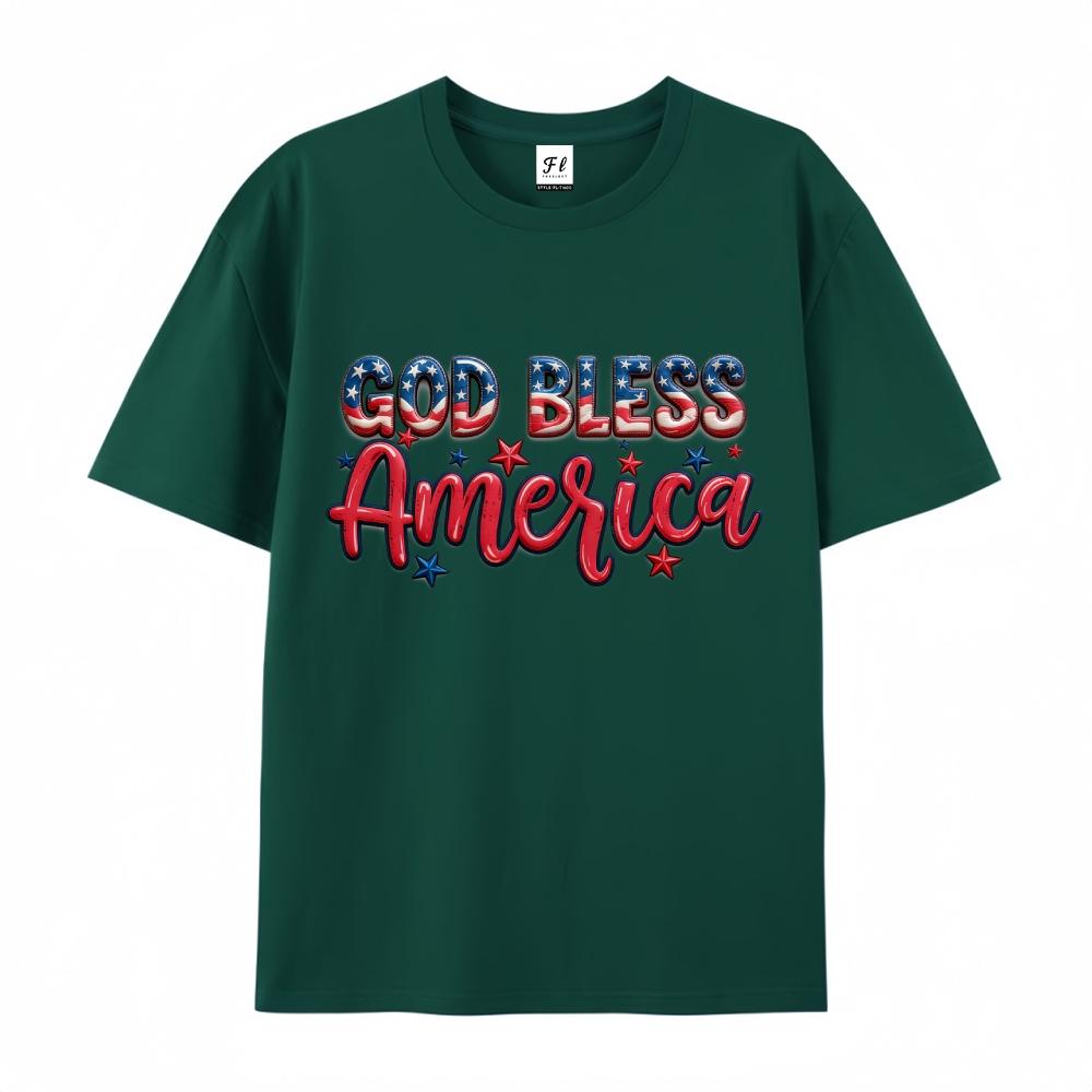 God Bless America USA Flag Graphic Print Tees Men's Casual Streetwear Oversized Short Sleeve T-Shirt