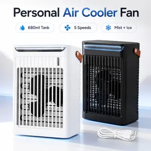 APZZLOXH USB-C Tabletop Evaporative Cooling Fan, Portable Adjustable Desktop Air Cooler with 680ml Water Tank, Mist Function, 5 Speeds, Timer, Dimmable 7-Color Light