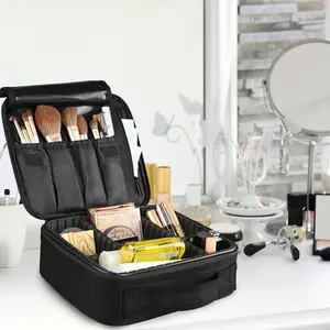 Made By FEIFEIYU Makeup Bag Travel Makeup Bag Black Train Case Makeup Cosmetic Case Organizer Portable Artist Storage Bag with Adjustable Dividers for Cosmetics Makeup Brushes Toiletry Jewelry Digital Accessories Black makeupbag