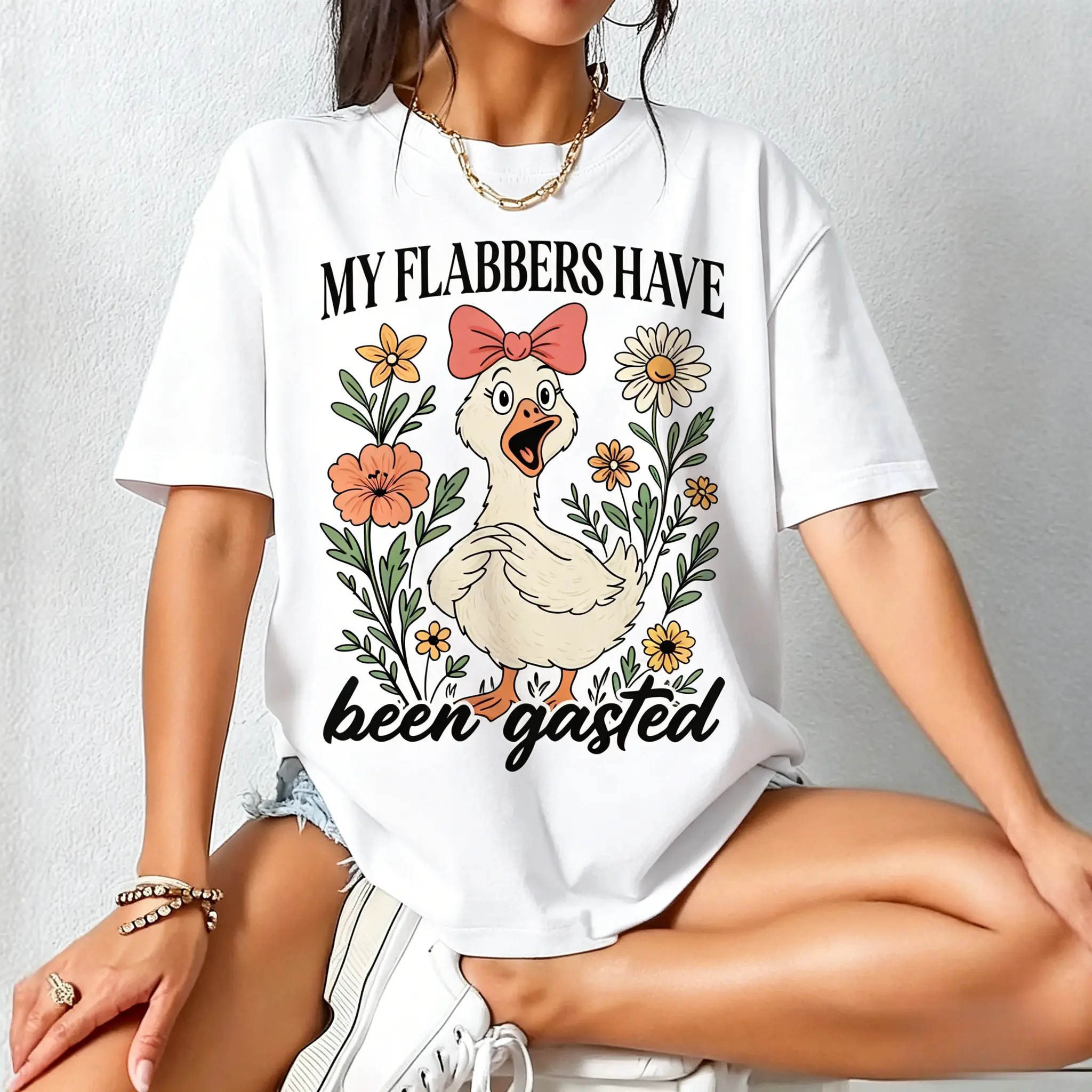 [Ssummer outfits]My Flabbers Have Been Gasted Shirt, Gag Gift Rude Goose Mood Snarky Animal Tee, Sarcastic Goose Humor T-Shirt, Attitude Adult Humor Fun Goose Teee