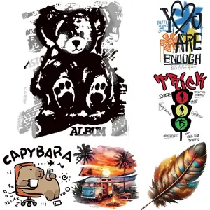 Bear & Feather & Letter Pattern Heat Transfer Sticker, 6 Counts/set DIY Heat Transfer Sticker, Washable Sticker for Clothes, DIY Clothing Accessories, Handcraft