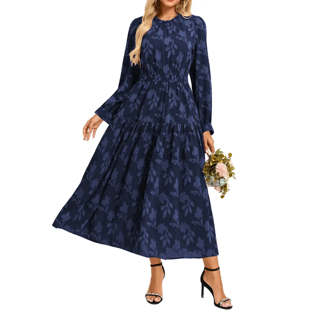 Grace Karin Women's Longsleeves Boho Floral Maxi Dress, Elastic Waist Flowy A-Line Gown for Fall Wedding Guest with Pockets