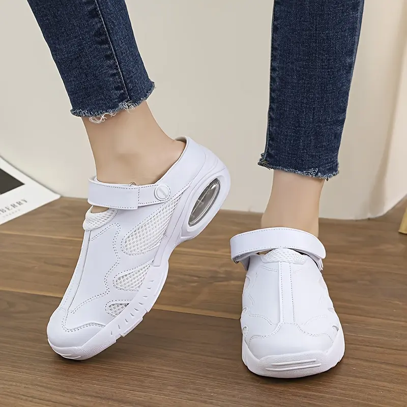 Women's Leather Nurse Clogs - Closed-Toe Work Footwear for Healthcare Professionals, Breathable Fabric, Slip-Resistant Soft Sole, Air Cushion EVA Material