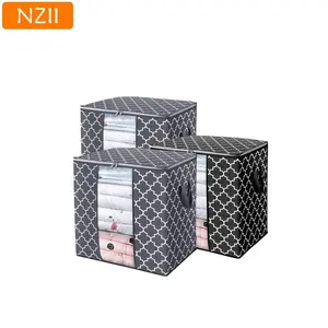 Nzii Storage Bag Large Blanket Clothes Organizer Container, Foldable with Reinforced Handle, Transparent Window, Durable Zipper, Storage Carrying Bag