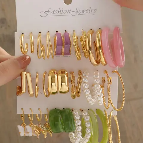 Summer Women's Elegant Butterfly Design Dangle Earrings Set, Earring Stacking Set, Trendy Faux Pearl Decorated Hoop Earrings, Fashion Jewelry for Daily & Party Use, High Quality Earrings, Dangling Earrings, Ear Hoops