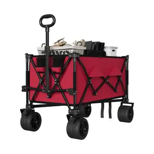 GAOMON Collapsible Utility Wagon Cart with Wheels, 10 Cubic Feet Large Capacity, 350 LB Load, Heavy Duty Folding Cart with Adjustable Handle for Shopping, Camping, and Garden Use, Red
