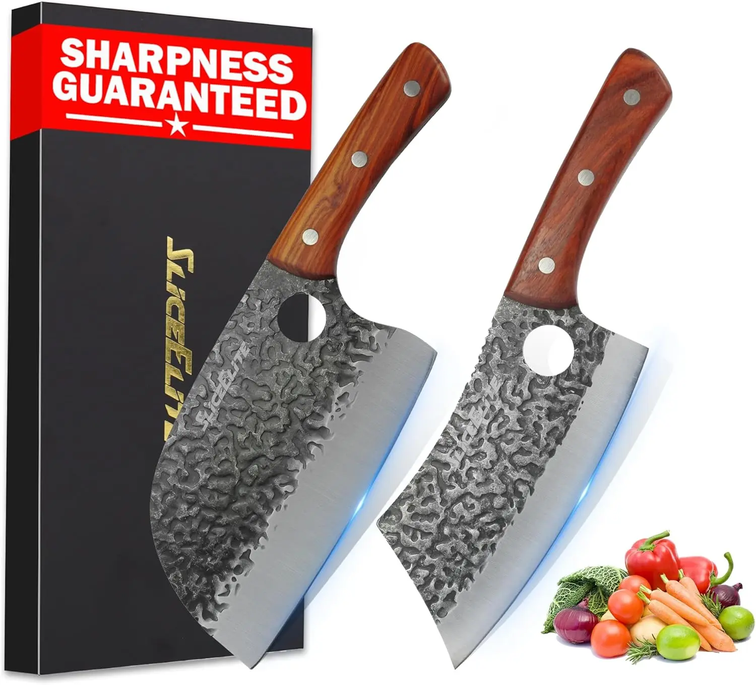 SliceElite 2PCS Hand-Forged Chef Knife Set | Serbian & Cleaver Knives for Meat & Veg Cutting | Professional Kitchen Knife with Gift Box for BBQ Cooking