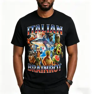 【Viral TikTok Shirt】Italian Brainrot Letter Print Graphic T-Shirt Unisex Cotton Crew Neck Tee Casual Short Sleeve Shirt Regular Fit Summer Streetwear Top Daily Wear Outdoor Outfit Trendy Meme Style