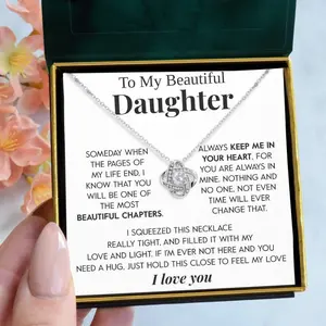 To My Beautiful Daughter "The Most Beautiful Chapter" Love Knot Necklace Gift For Birthday