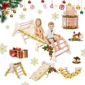 GAOMON Pikler Triangle Set, 7-in-1 Kids Foldable Climbing Toys, Montessoris Climbing Toy for Toddlers, Collapsible Indoor Playground Jungle Gym with Arch, Ramp, Ladder