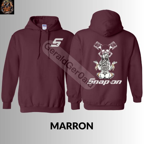 [Collection] Hoodie - T-shirt with skull design, Mechanic print hoodie, Sweatshirt with car piston design, Unisex pullover for car enthusiasts.