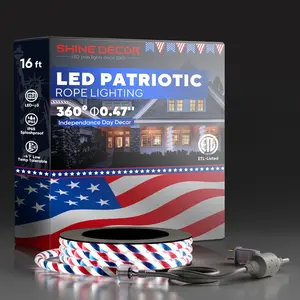 Outdoor Patriotic Rope Light 4th of July Red Blue Spiral Splice Water Resistant Flexible LED Strip Light for Deck Yard Pathway