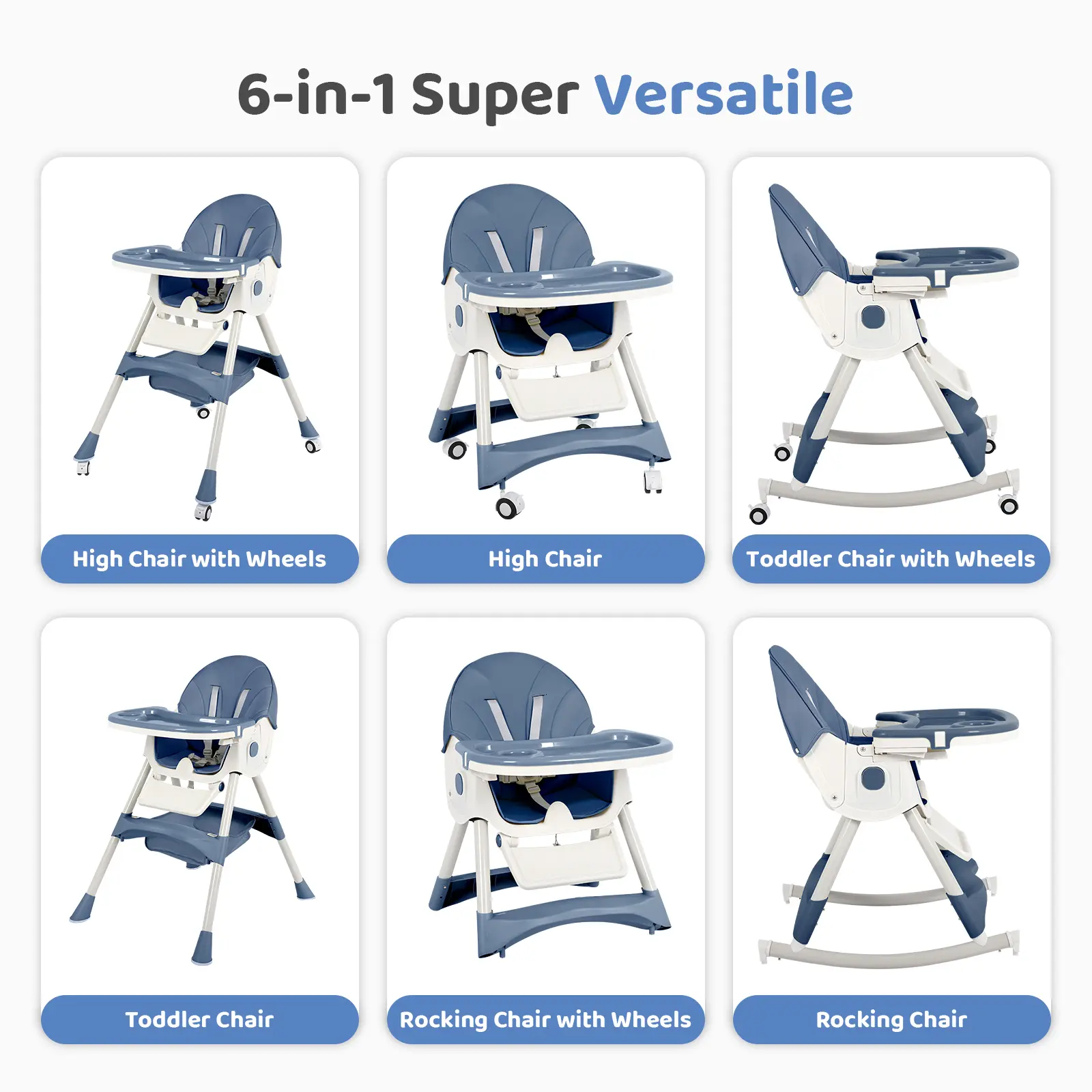 (With Wheels)High Chair For Children's,Multifunctional 3 in 1 Adjustable High Chair with Removable 3-Position Adjustable Tray, Stability Structure & 3-Point Safety Harness,Dining Room Furniture (With Wheels)High Chair For Children's,Multifunctional 3 in 1 Adjustable High Chair with Removable 3-Position Adjustable Tray, Stability Structure & 3-Point Safety Harness,Dining Room Furniture