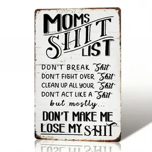 Funny Mom Sign, Mom's Shit List Metal Tin Sign, Funny Kitchen Wall Decor, Rustic Farmhouse Door Plaque, Humorous Home Decor Gift for Mom